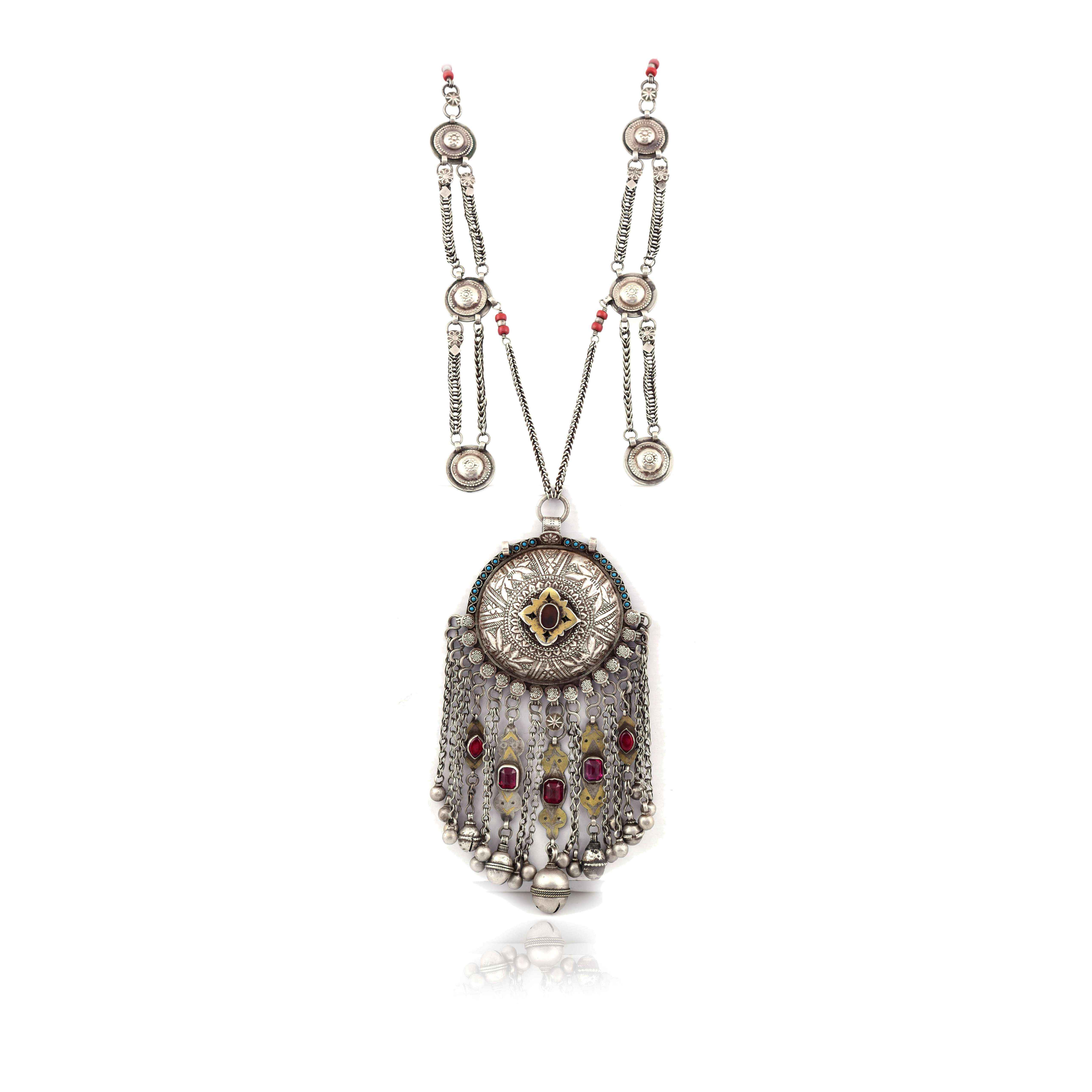 Vintage Silver  stone Afghan necklace :SKU5925